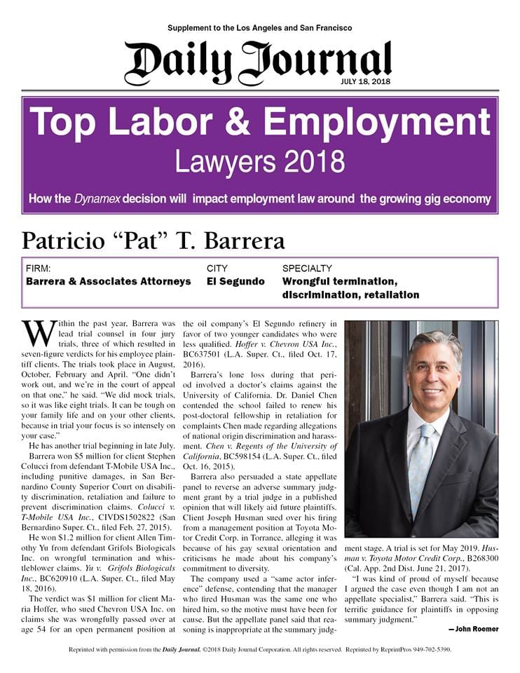 Newspaper article about Barrera & Associates, Attorneys on the Daily Journal