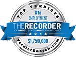 Top Verdicts | #16 Employment $ 1,750,000 | The Recorder | 2018 | verdictsearch.com